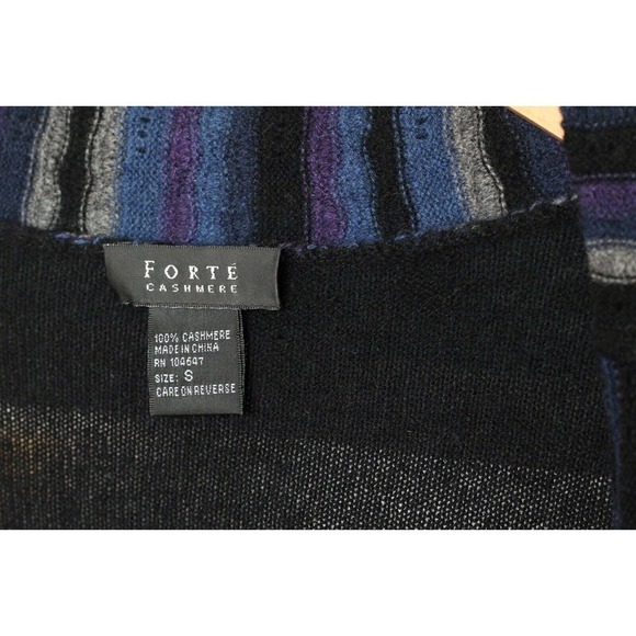 Forte Womens 100% Cashmere Open Cardigan Sweater Long Size Small Black Blue Knit - Picture 3 of 4